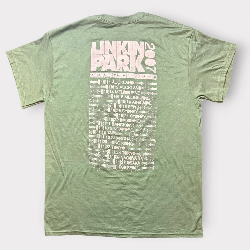 Linkin Park 2007 Tour T-Shirt Mens Medium Green Asia Australia New Zealand Tee